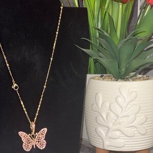Gold Laminated Butterfly Pendant Necklace